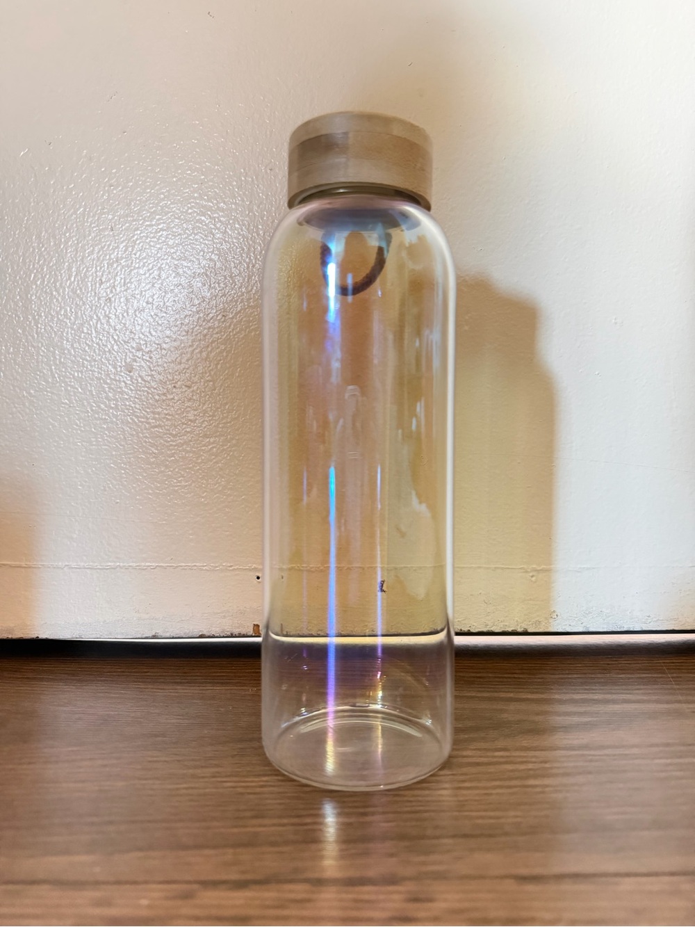 *BRAND NEW* Long Clear Holographic Glass Water Bottle With Bamboo Lid